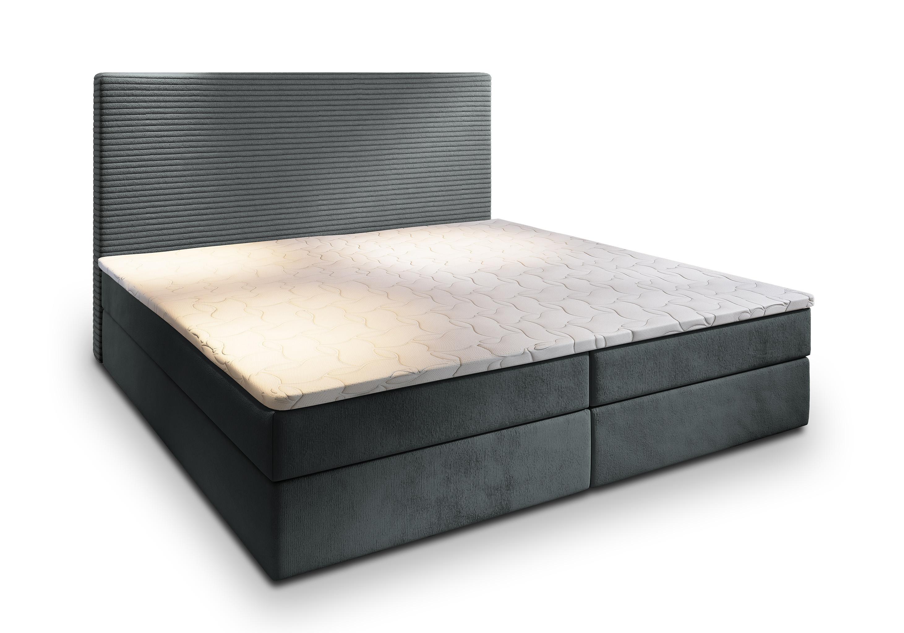 BOXBETT GIARRO 160x200 cm mit Matratze und Topper - Grau - Grau, Holz (160/200cm) - MASSENO