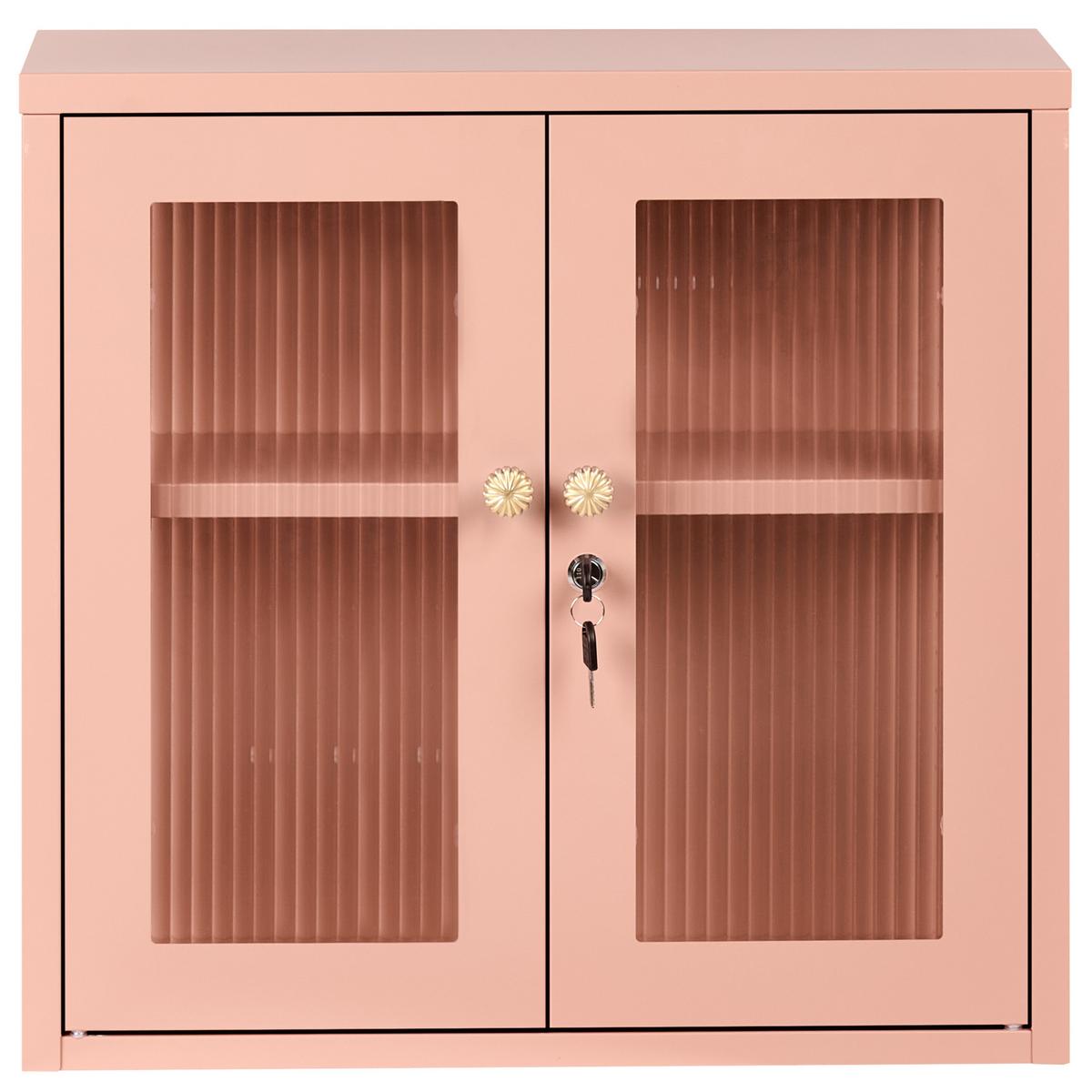 WANDSCHRANK 60 cm Metall Pfirsichrosa Harlyn - Pink, Metall (60/57/18cm) - Beliani