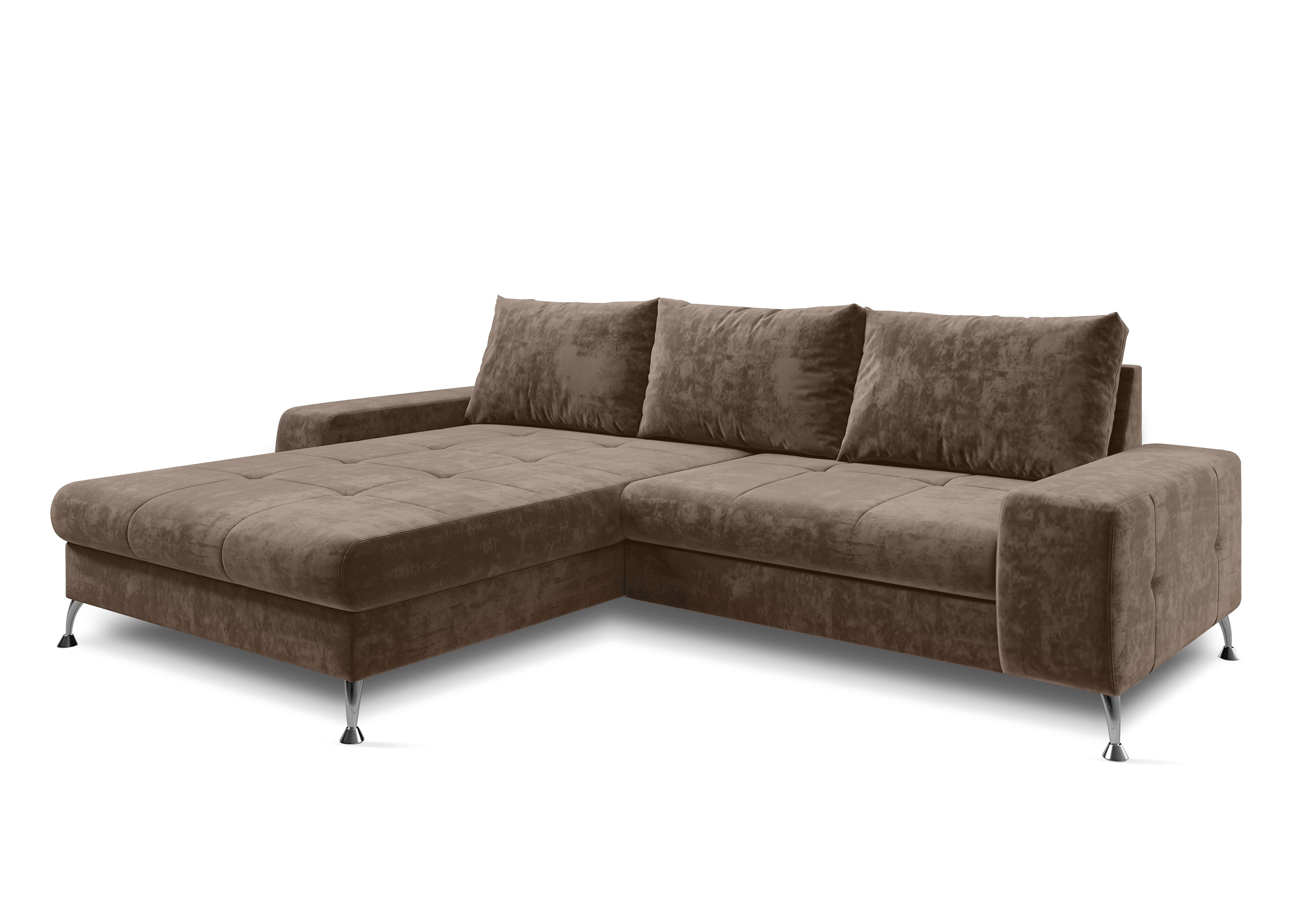 ECKSOFA L Form Artemia Hellbraun Samt 275/192/81 cm – modernes Sofa fürs Wohnzimmer L - Silberfarben/Hellgrau, Textil/Metall (192/275cm) - AX Living