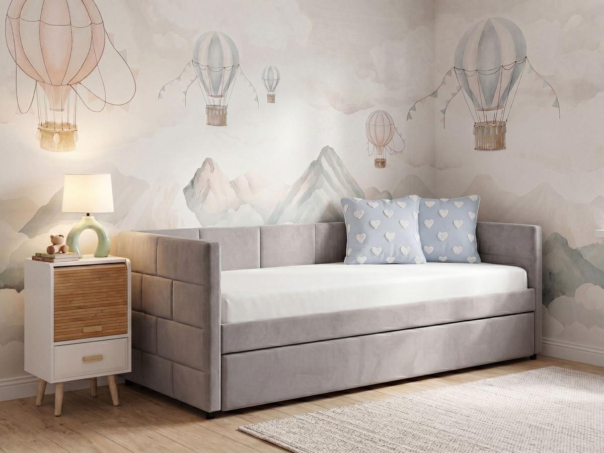 AUSZIEHBETT Samtstoff 90/200 cm Hellgrau Chavonne - Hellgrau, Textil (90/200cm) - Beliani