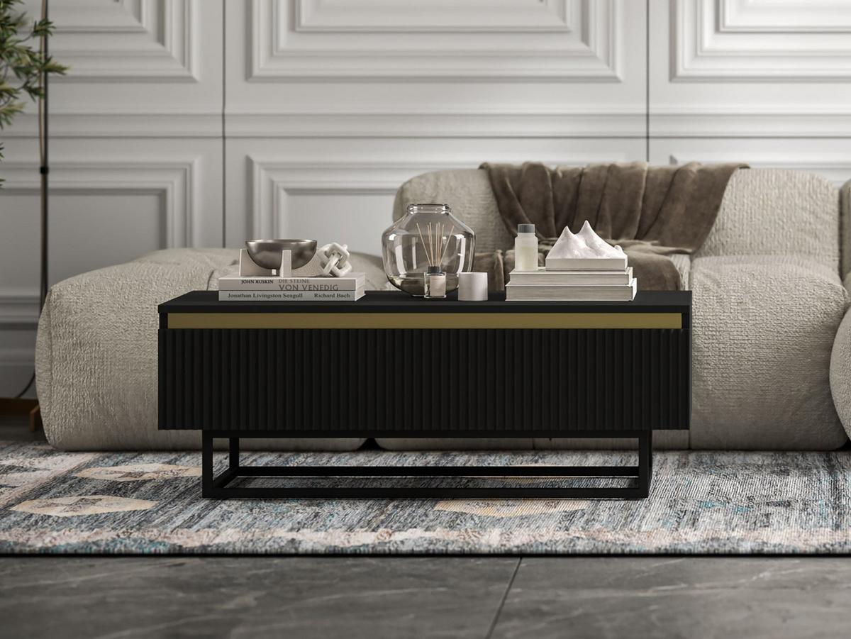 COUCHTISCH Selene Schwarz matt 109 cm mit Metallrahmen - Schwarz, Holzwerkstoff/Metall (50/109/39cm) - Meble Lindner
