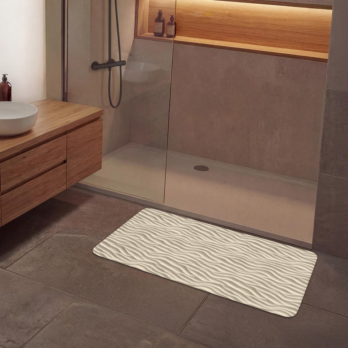 BADEMATTE Sand - Wellen - Beige 120x60 cm - Beige, Textil (120/60cm) - OnlyWow