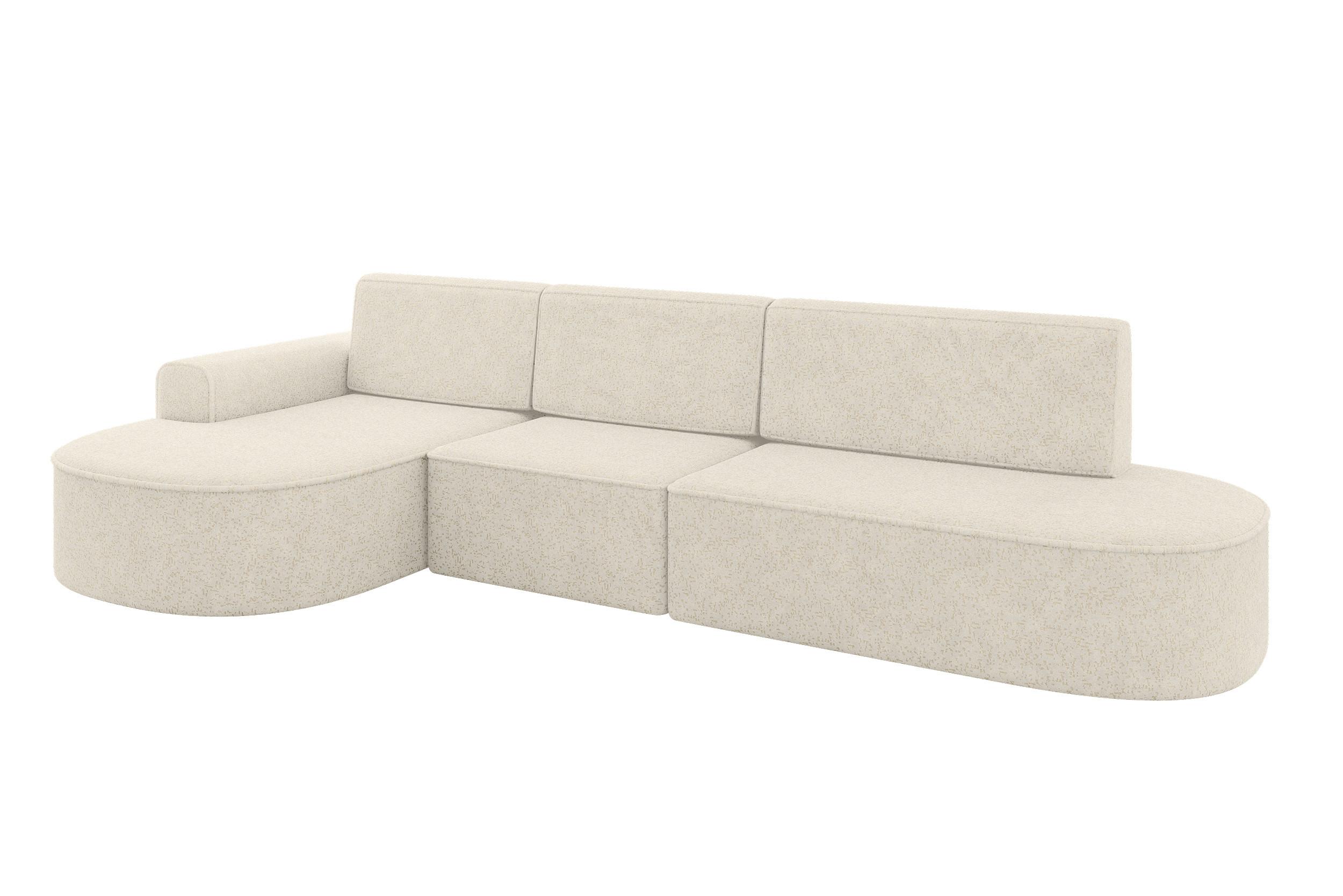 ECKSOFA mit Schlaffunktion Ottomane Links MARI L2-S 368X167X85 Creme Velours - Creme/Schwarz, Holzwerkstoff/Kunststoff (368/167cm) - ALTDECOR