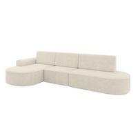 ECKSOFA mit Schlaffunktion Ottomane Links MARI L2-S 368X167X85 Creme Velours - Creme/Schwarz, Holzwerkstoff/Kunststoff (368/167cm) - ALTDECOR