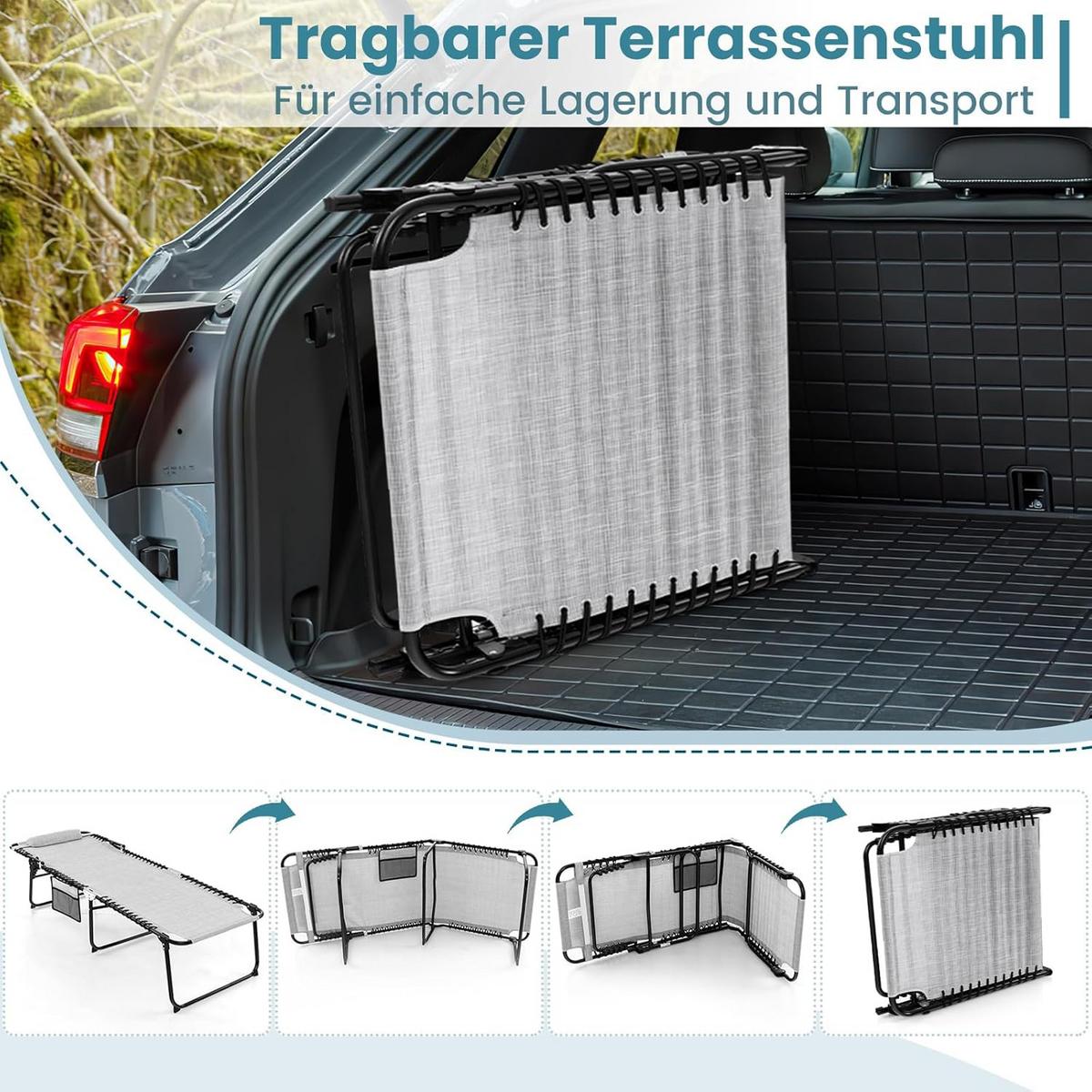 GARTENLIEGE Grau - Grau, Metall (188/86/69cm) - COSTWAY