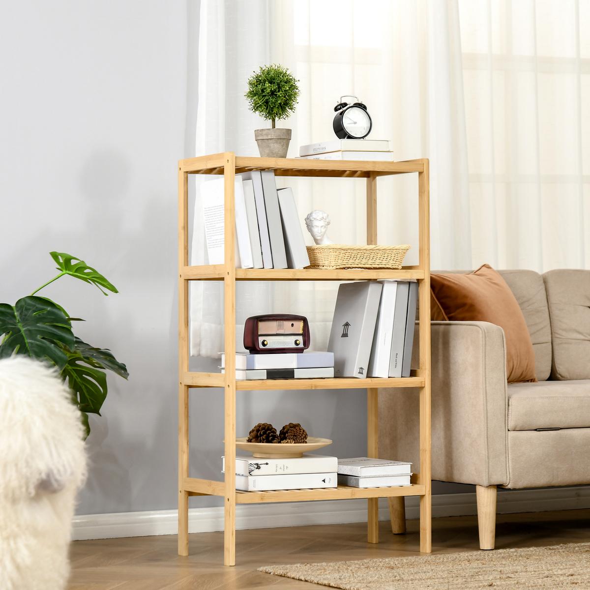 STANDREGAL Bücherregal 4-stufiges Bambusregal Büroregal Lagerregal Natur - Naturfarben, Naturmaterialien (33/112/62cm) - HOMCOM