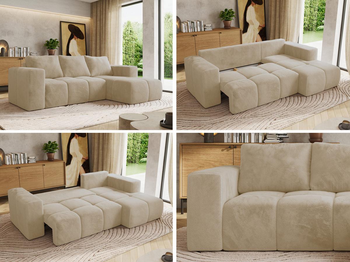 ECKSOFA MONIVA Creme Plüsch - Rechts - Creme/Schwarz, Kunststoff/Textil (266/164cm) - MKS