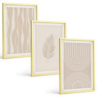 BILDER SET 3er Set - 40x60 cm Goldrahmen - Beige Pflanzenmuster - Goldfarben, Kunststoff (40/60cm) - TULUP