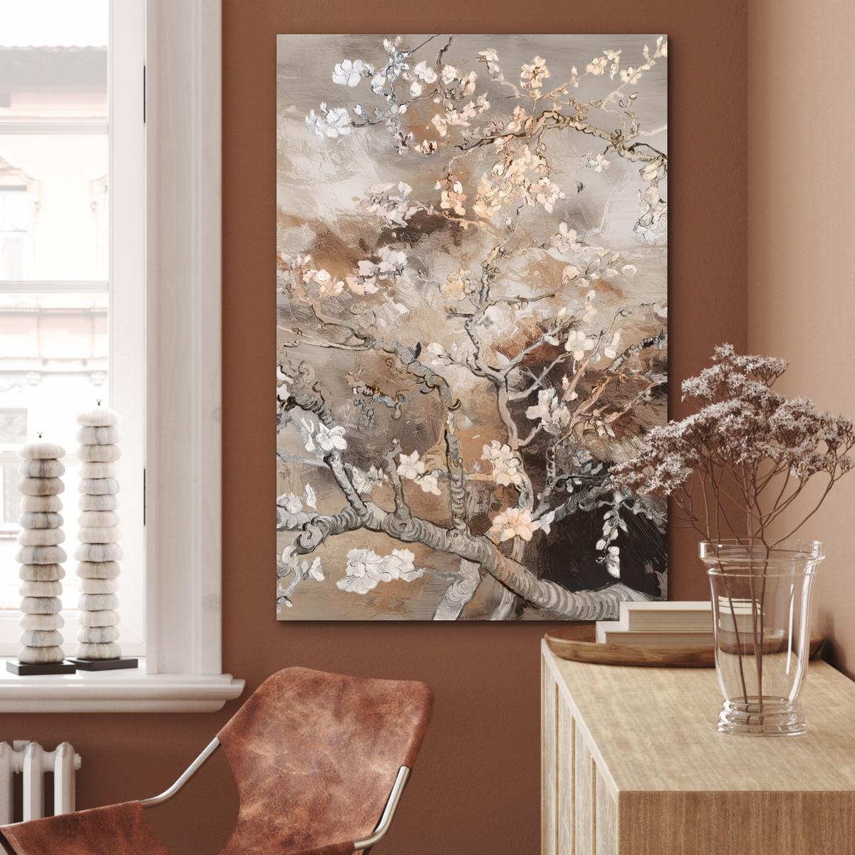 METALLBILD Mandelblüte - Kunst - Van Gogh - Beige - Abstrakt 80x120 cm - Braun, Metall (80/120cm) - MuchoWow