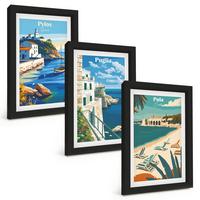 BILDER SET 3er Set - 20x30 cm Schwarzer Rahmen - Küstenlandschaften des Tourismus - Schwarz, Kunststoff (20/30cm) - TULUP