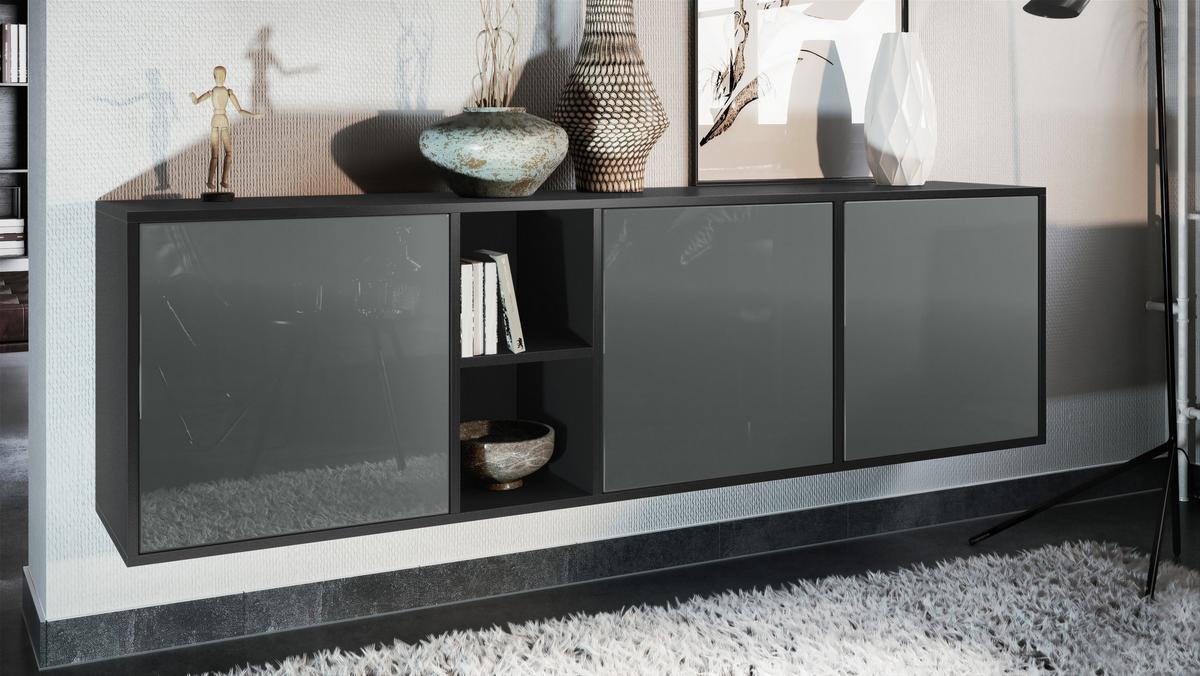 SIDEBOARD Cuba Türen in Grau Hochglanz - Grau, Holzwerkstoff (182/53/35cm) - Vladon