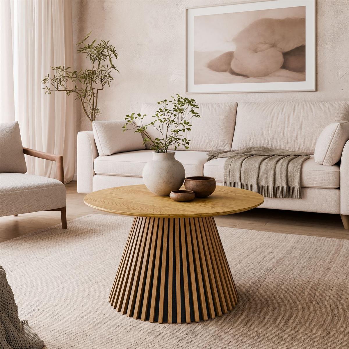 COUCHTISCH MISTY mit Lamellenfuß, Eiche natur - Eichefarben, Holzwerkstoff (80/80/45cm) - Lookway