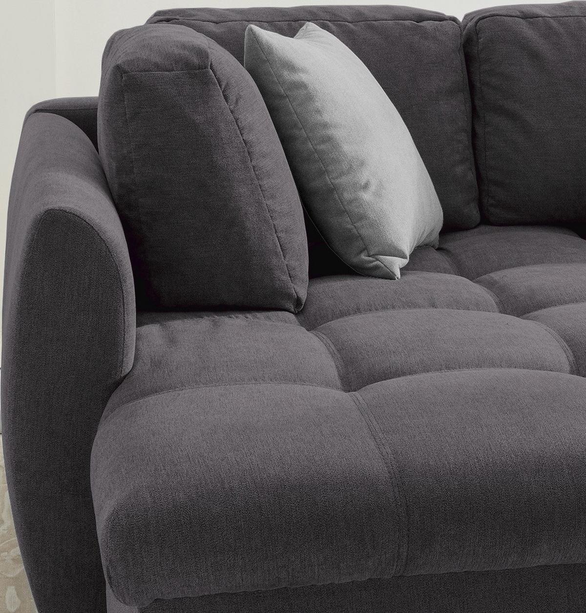 ECKSOFA mit Schlaffunktion, Wellenunterfederung, Ottomane links B250/T190/H84 cm, Liegefl. 179x190 cm, Mikrofaser Anthrazit / 17008 - Chromfarben/Anthrazit, Textil/Metall (250/190cm) - luma-home