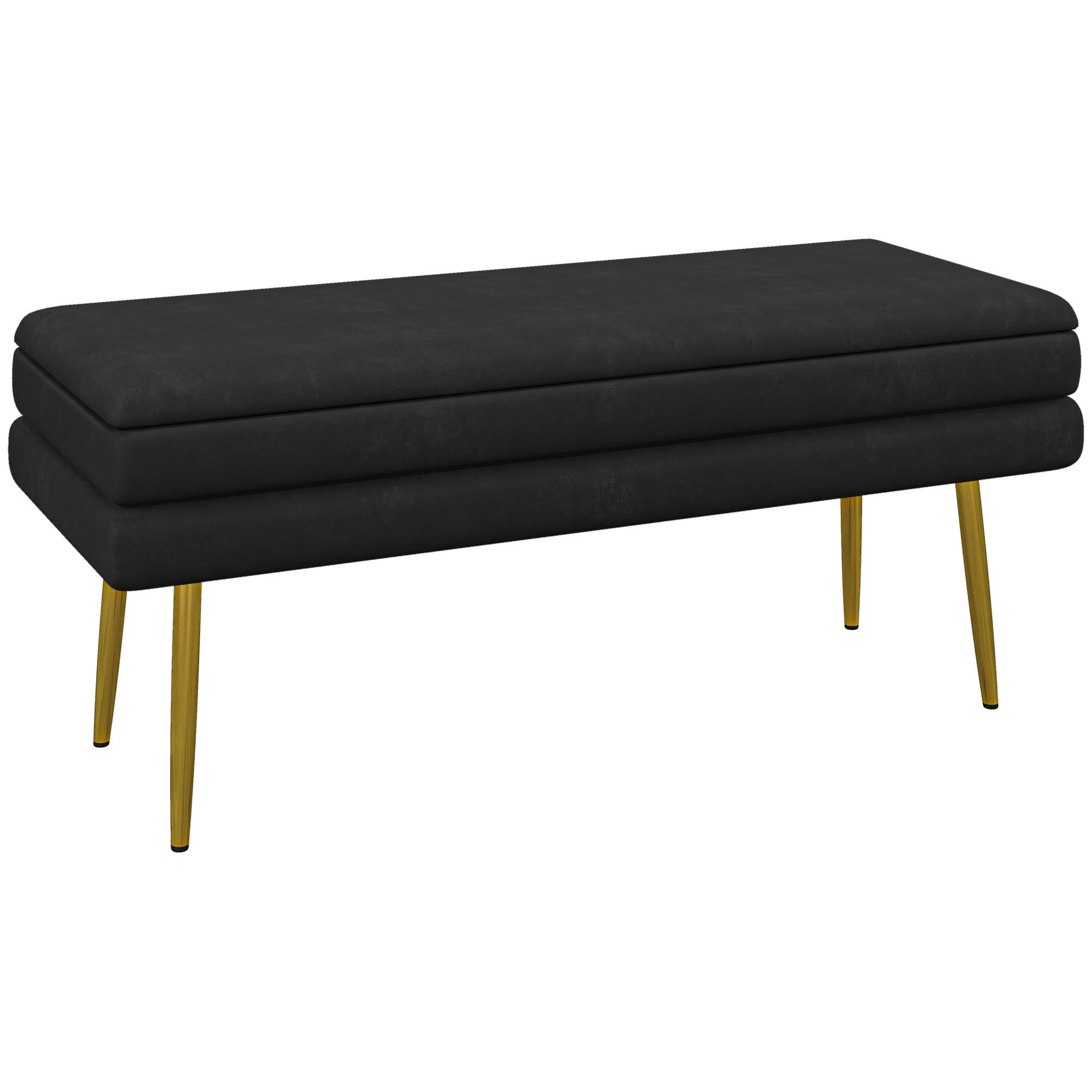 TRUHENBANK mit Stahlbeine, Schwarz - Schwarz, Kunststoff (37.5/42/100cm) - HOMCOM