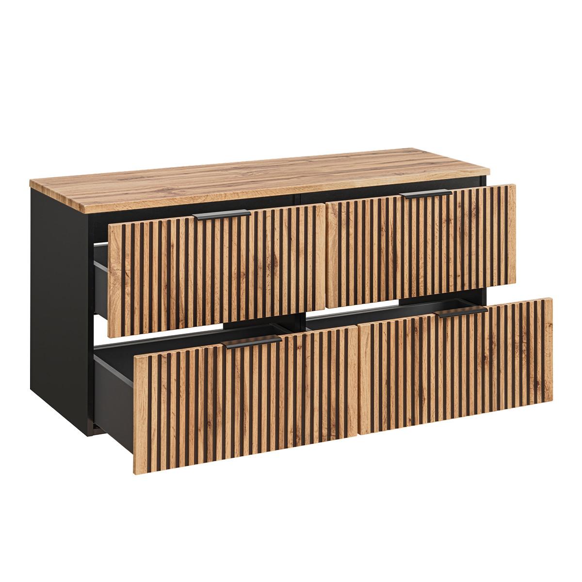 DOPPELWASCHTISCH 120.6cm Gaia Holz in Eichenoptik und Schwarz - Schwarz, Holzwerkstoff (120.6/59/46cm) - Petits-meubles