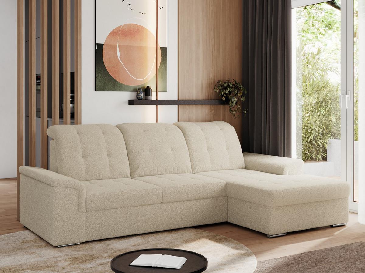 ECKSOFA MADRITO L - Beige Boucle - Rechts - Beige/Silberfarben, Textil/Metall (256/160cm)