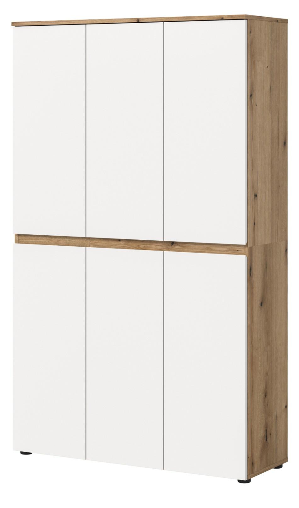 MEHRZWECKSCHRANK Weiß und Evoke Eiche 105 x 175 cm, Stauraumschrank 6-türig mit 18 Fächern - Eichefarben/Schwarz, Holzwerkstoff/Kunststoff (105/175/37cm) - Inn.Furn