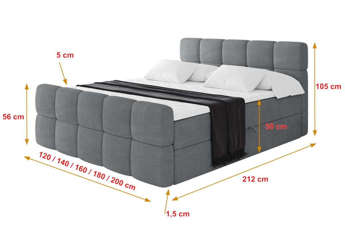 BOXBETT mit Matratze H3 - FAMA-Z - 120x200 cm Dunkelgrau Poso - Taupe, Holzwerkstoff - ALTDECOR