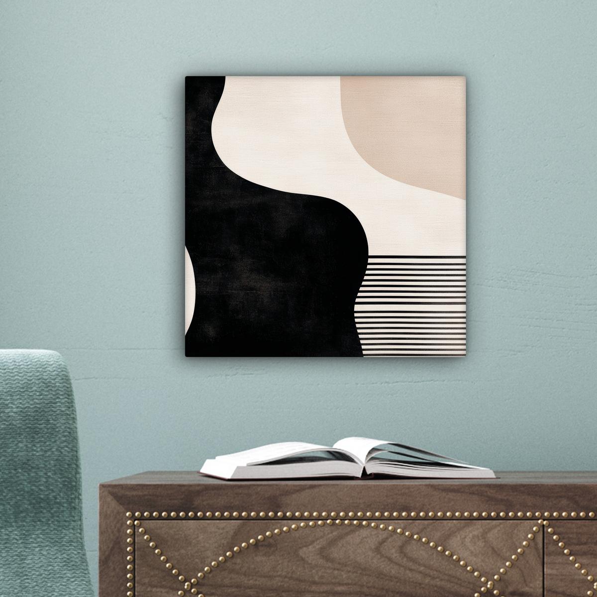 LEINWANDBILD Abstrakt - Japandi - Beige - Modern Deko Wohnzimmer 20x20 cm - Schwarz, Textil (20/20cm) - MuchoWow