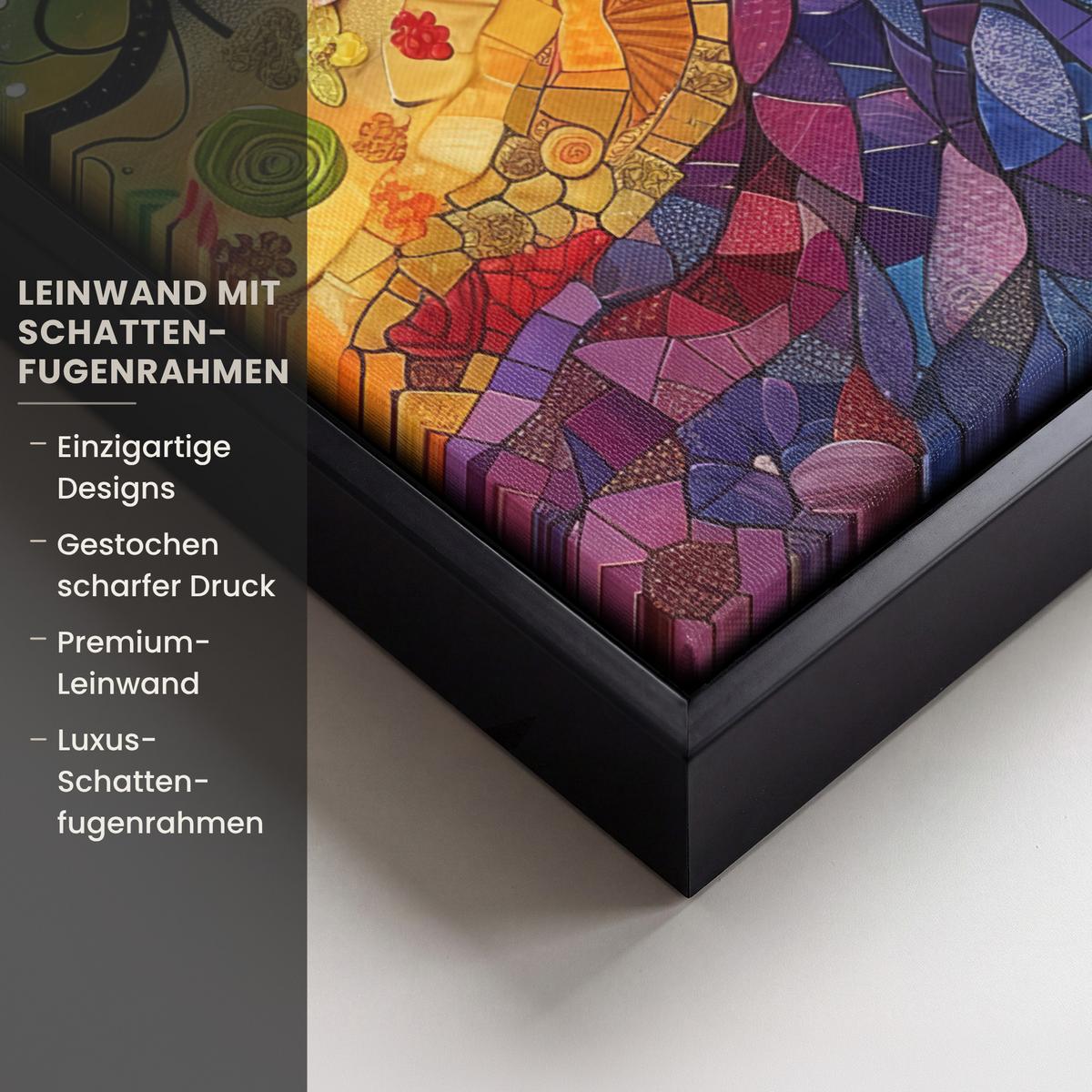 LEINWAND Bilder mit Rahmen - Kunst - Baum des Lebens - Blumen - Hippie - 30x40 - Dunkelblau, Textil (30/40cm) - MuchoWow