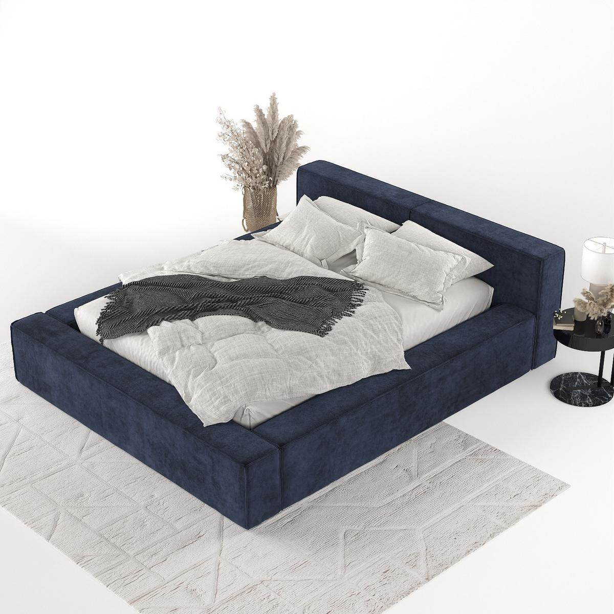 POLSTERBETT Casto mit Stauraum 200/200 cm Marineblau im Terra NW Stoff - Schwarz/Naturfarben, Holz/Holzwerkstoff (200/200cm) - AltaBeds
