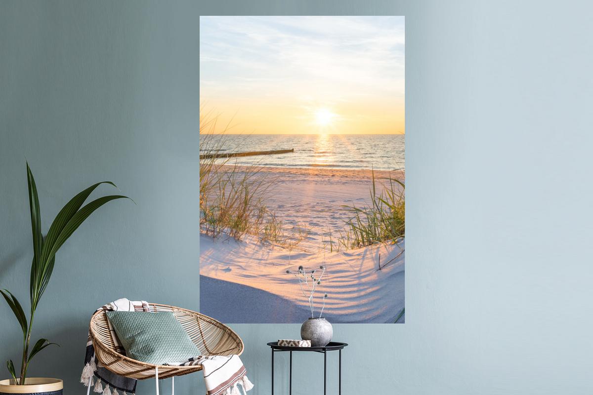 WANDTATTOO Strand - Sonne - Düne - Gras - Sand - Horizont Wandaufkleber 80x120 cm - Hellblau, Kunststoff (80/120/0.1cm) - MuchoWow
