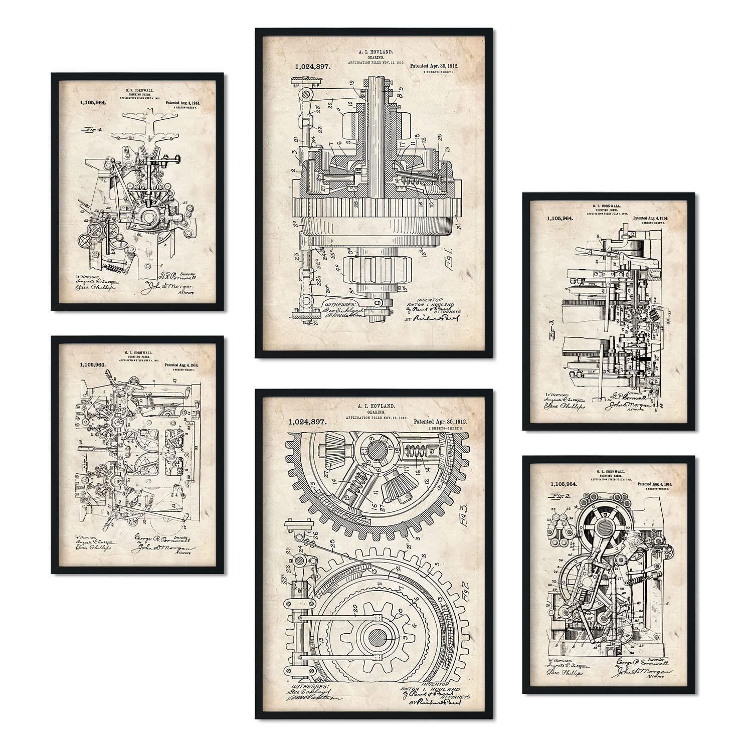 POSTER Set Mit 6 Plakaten Mit Maschinen Patenten Plakate Mit Retro Patentabbildungen Inneneinrichtung Im Vintage Stil A3 & A4 Rahmenlos - Klar, Papier (29/3cm) - Nacnic