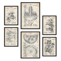 POSTER Set Mit 6 Plakaten Mit Maschinen Patenten Plakate Mit Retro Patentabbildungen Inneneinrichtung Im Vintage Stil A3 & A4 Rahmenlos - Klar, Papier (29/3cm) - Nacnic