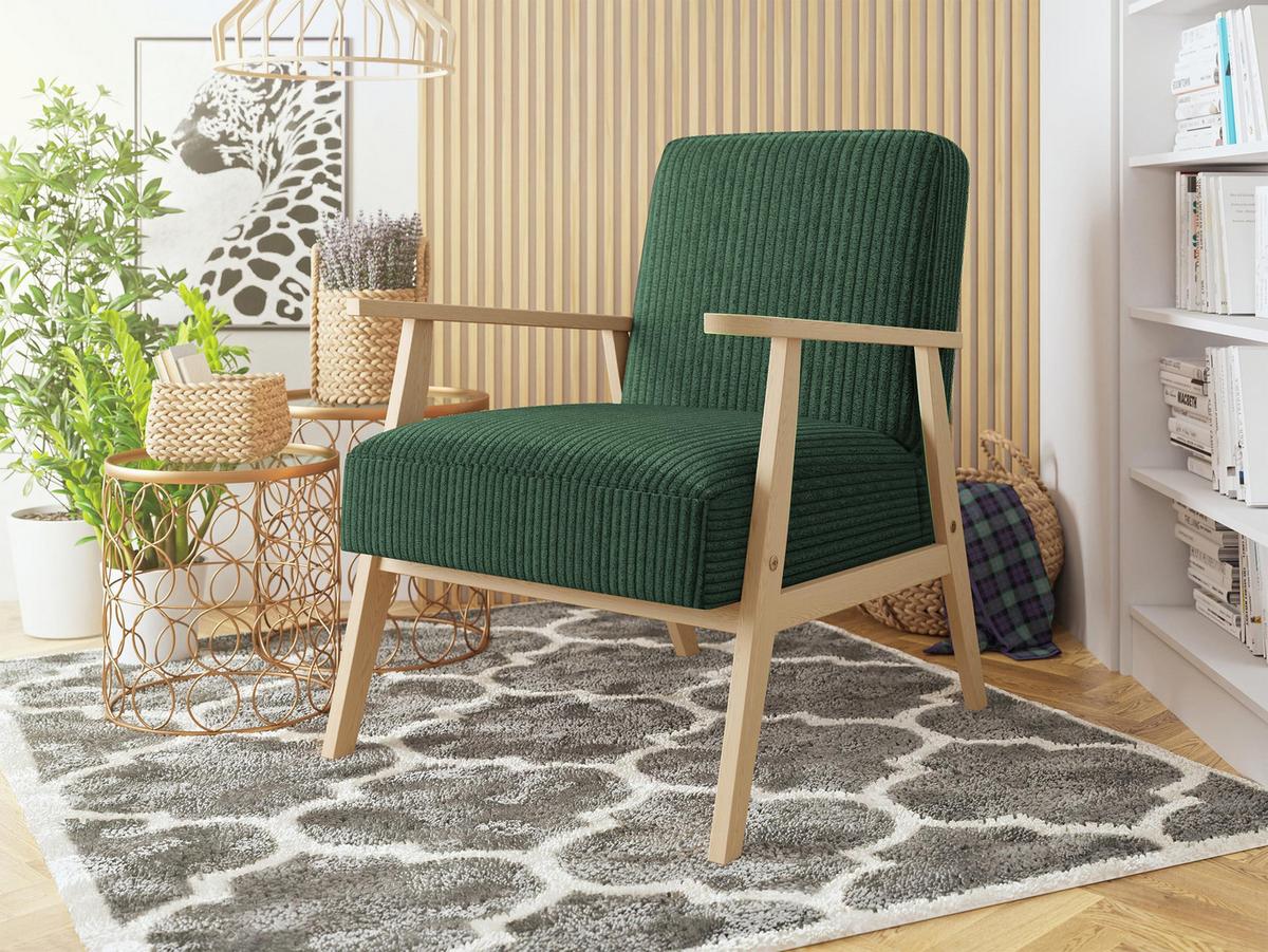 SESSEL Retro Cord - Naturfarben/Grün, Holz/Textil (59/76/67cm) - MIRJAN24