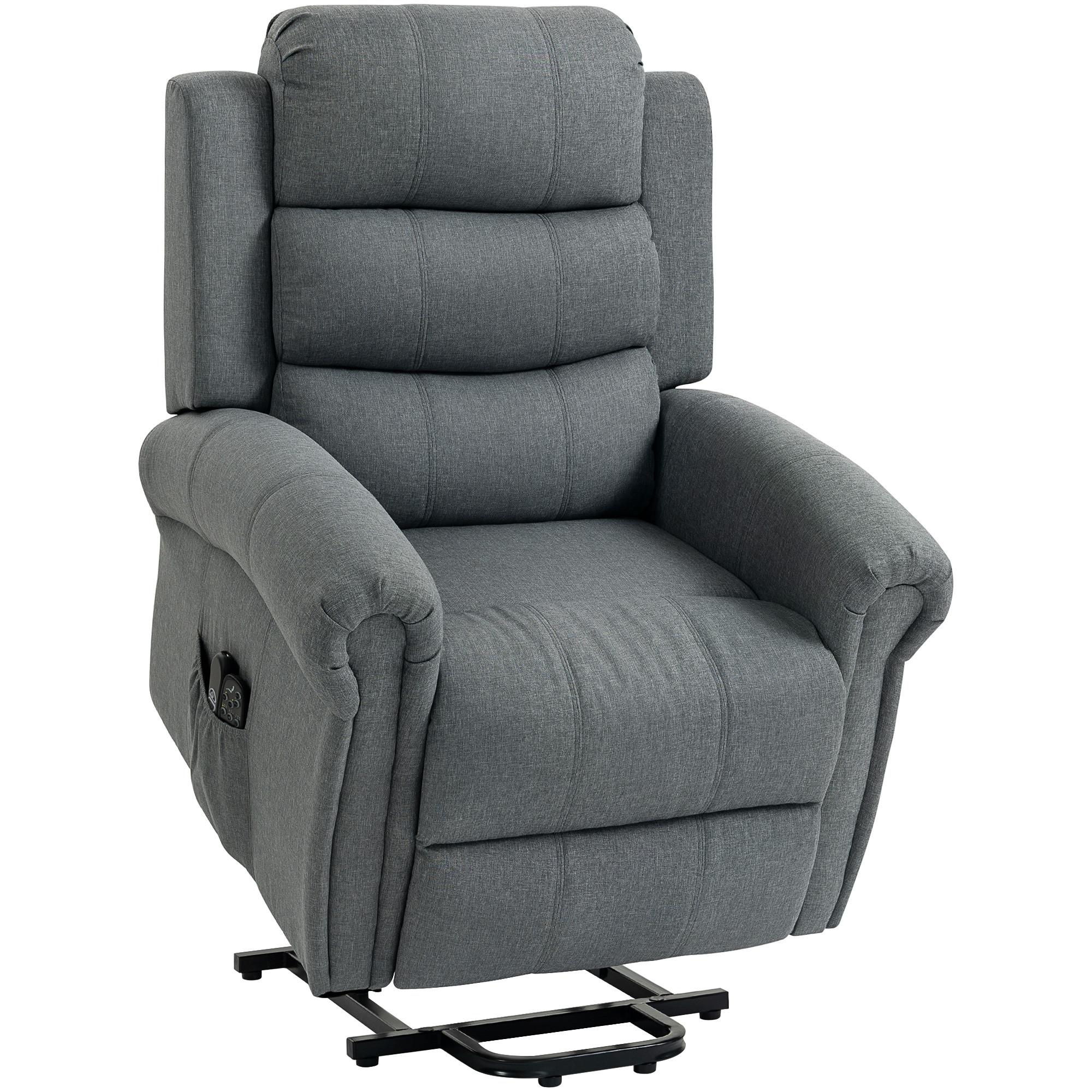 SESSEL mit Aufstehhilfe Neigebarer Massagesessel, Elektrischer Relaxsessel, Grau - Schwarz/Grau, Textil/Metall (87/108/87.5cm) - HOMCOM
