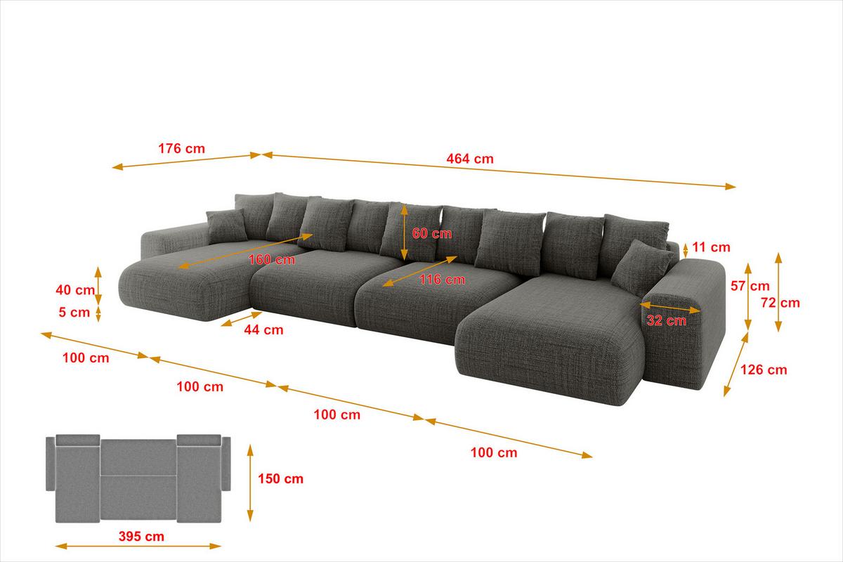 WOHNLANDSCHAFT mit Schlaffunktion ESKAR-U2-464x176x72cm Grau - Taupe/Grau, Holzwerkstoff/Kunststoff (176/72/464cm) - ALTDECOR