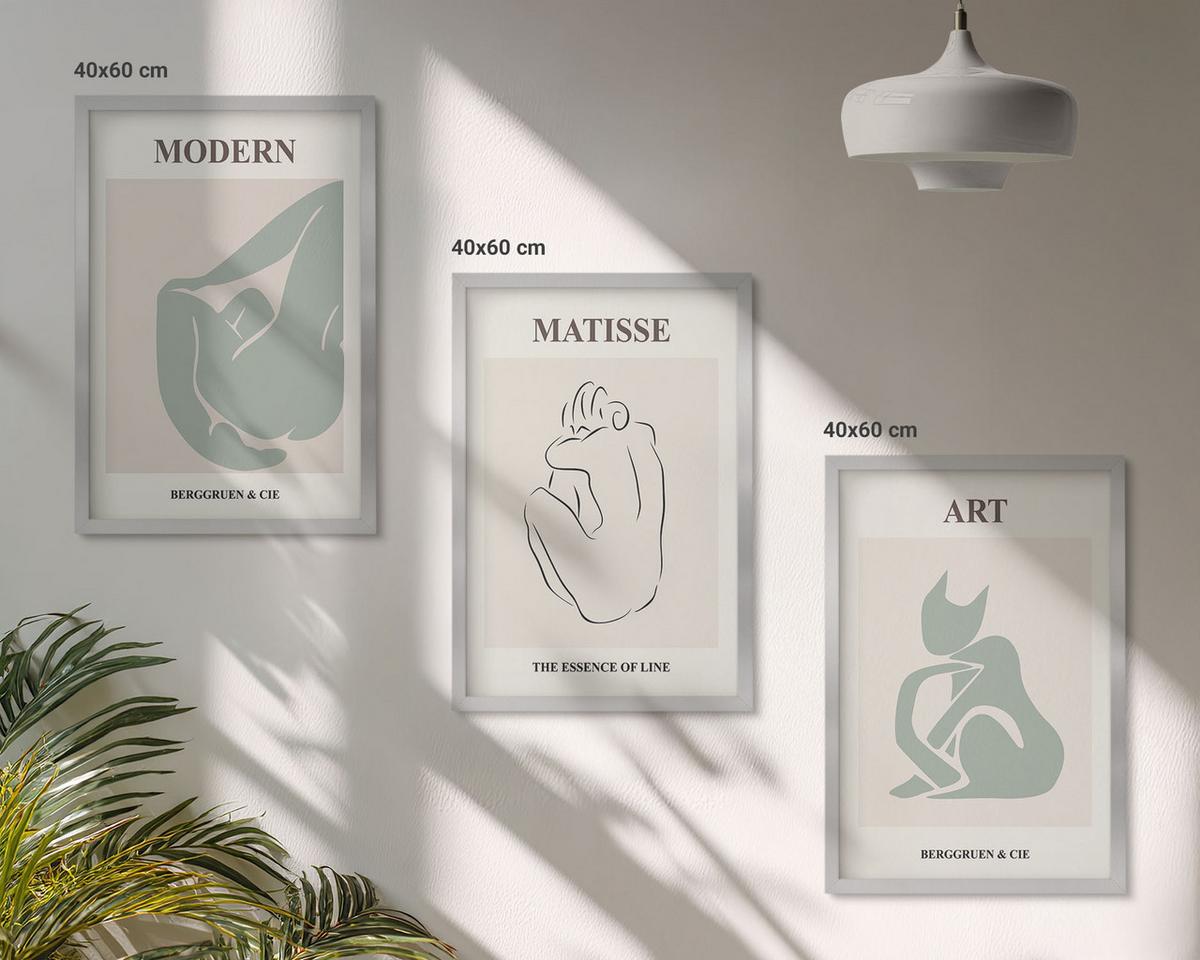 BILDER SET 3er Set - 40x60 cm Silberner Rahmen - Abstrakte Pastellfiguren - Silberfarben, Kunststoff (40/60cm) - TULUP