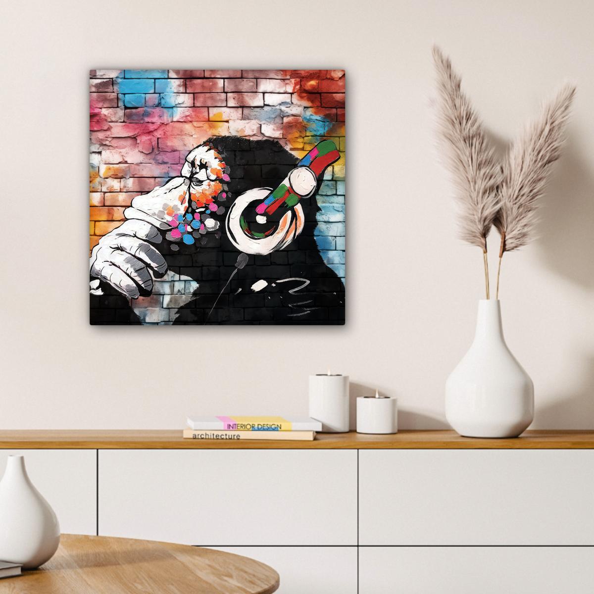 LEINWANDBILD Affe - Graffiti - Musik Wandbild Wohnzimmer 50x50 cm - Multicolor, Textil (50/50cm) - MuchoWow