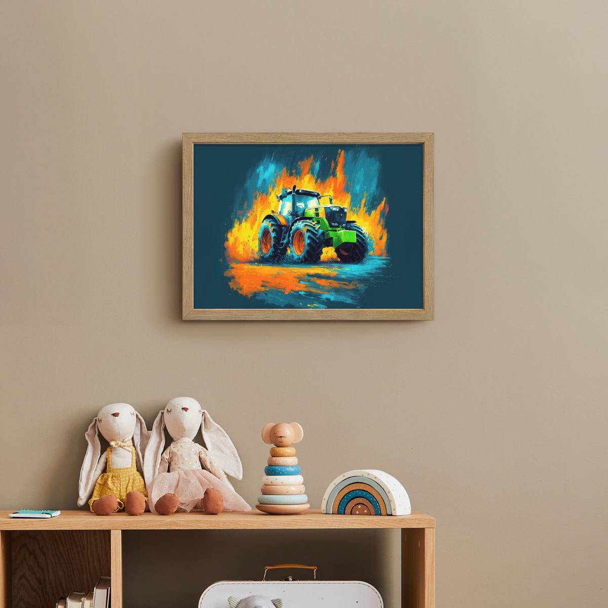 NACHTTISCHLAMPE MIT AKKU Abstrakt - Traktor - Grün 40x30 cm - Dunkelblau, Holzwerkstoff (8/40/30cm) - OnlyWow