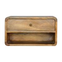 NACHTTISCH aus Massivholz, Wandmontiert, 1 Schublade, 1 offenes Regal, Beige - Eichefarben/Messingfarben, Holz/Metall (45/25/32cm) - Artisan Furniture