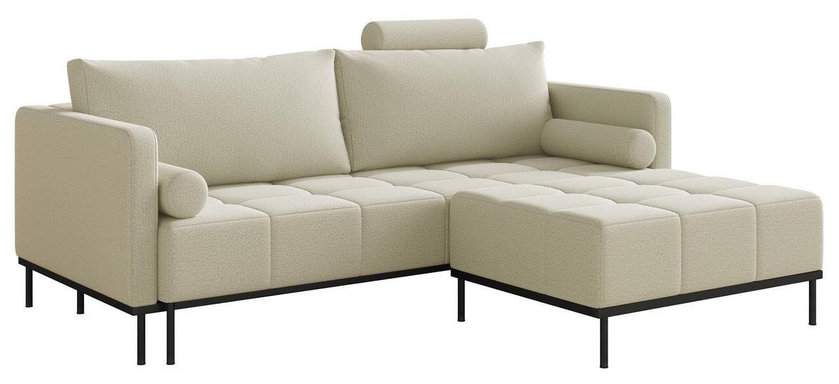 SCHLAFSOFA Skilia mit Schlaffunktion, 3-Sitzer 224 cm - Ecru/Schwarz, Textil/Metall (224/85/102cm) - Selsey