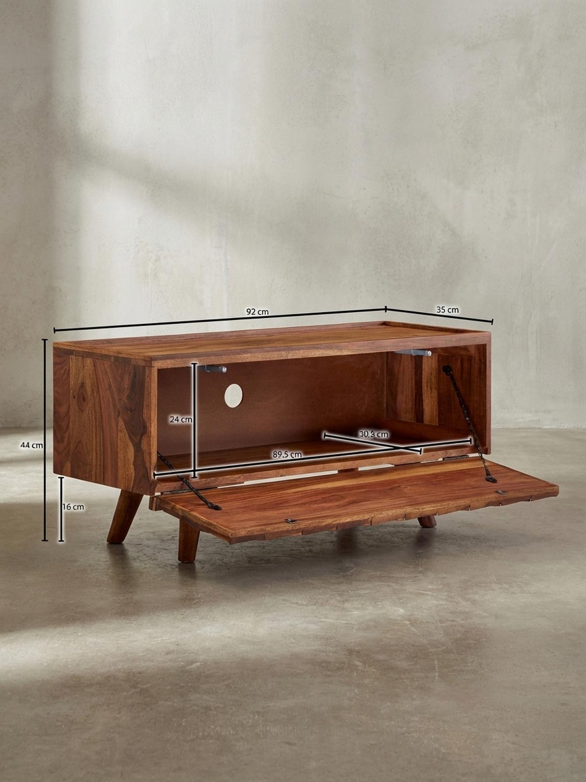 LOWBOARD Massivholz Landhausstil Modell Oasis für Fernseher bis 50 Zoll mit Kabeldurchlass - Braun, Holz (92/44/35cm) - KADIMA DESIGN