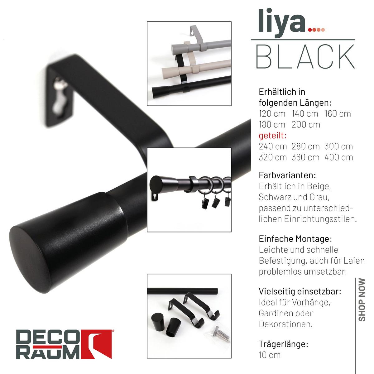 GARDINENSTANGE 1-lauf Wandmontage Kegel 140cm - Schwarz, Metall (140cm) - Deco-Raum