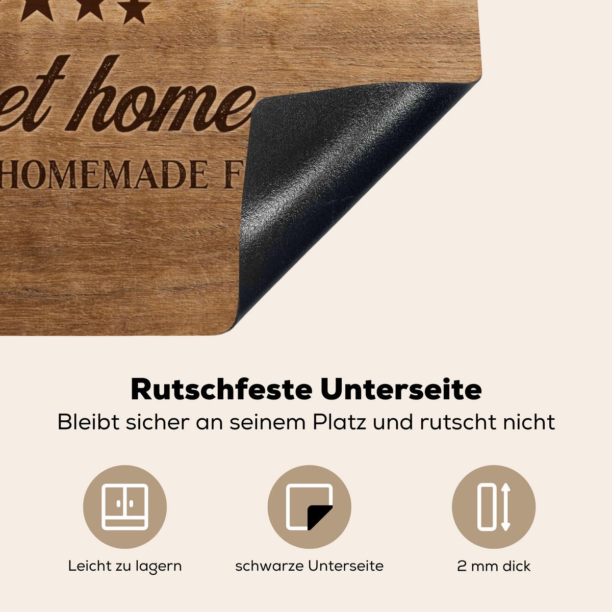 HERDABDECKPLATTE Zitat - Bistro - Guten Appetit - Süßes Zuhause - Holzmaserung Abdeckung Ceranfeld 58.3x51.3 cm - Braun, Kunststoff (58.3/51.3/0.2cm) - MuchoWow
