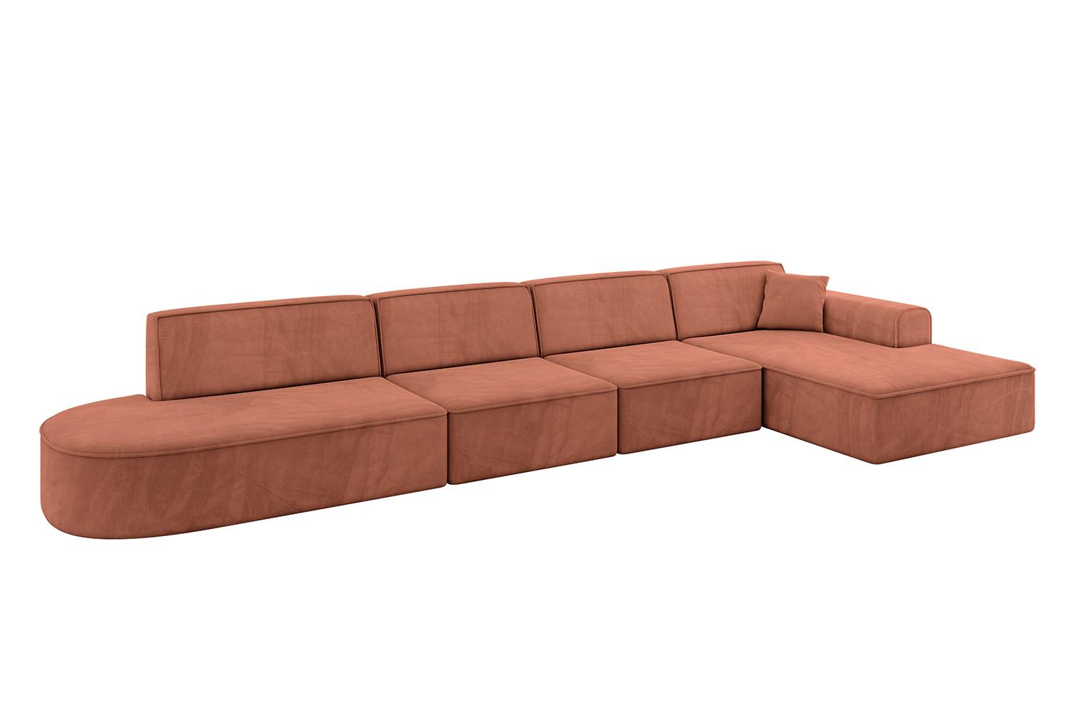 ECKSOFA Ottomane Rechts IREA-L3-v3 - 412x165x77 cm Apricot - Koralle, Holzwerkstoff/Textil (412/165cm) - ALTDECOR