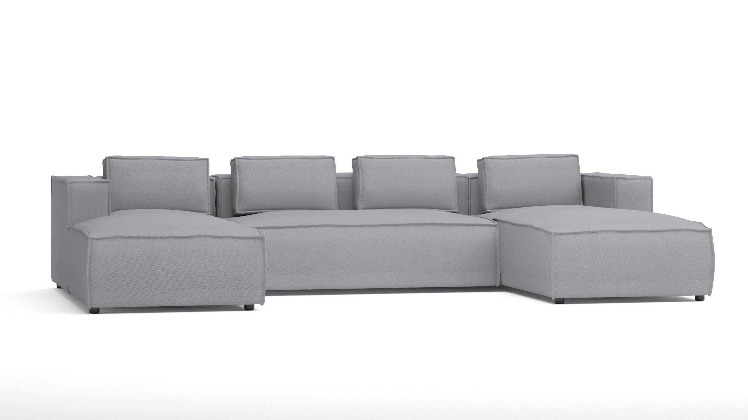 WOHNLANDSCHAFT Zenith Grau Luxusmicrofaser - Schwarz/Grau, Holz/Kunststoff (327/64/176cm) - S-Style