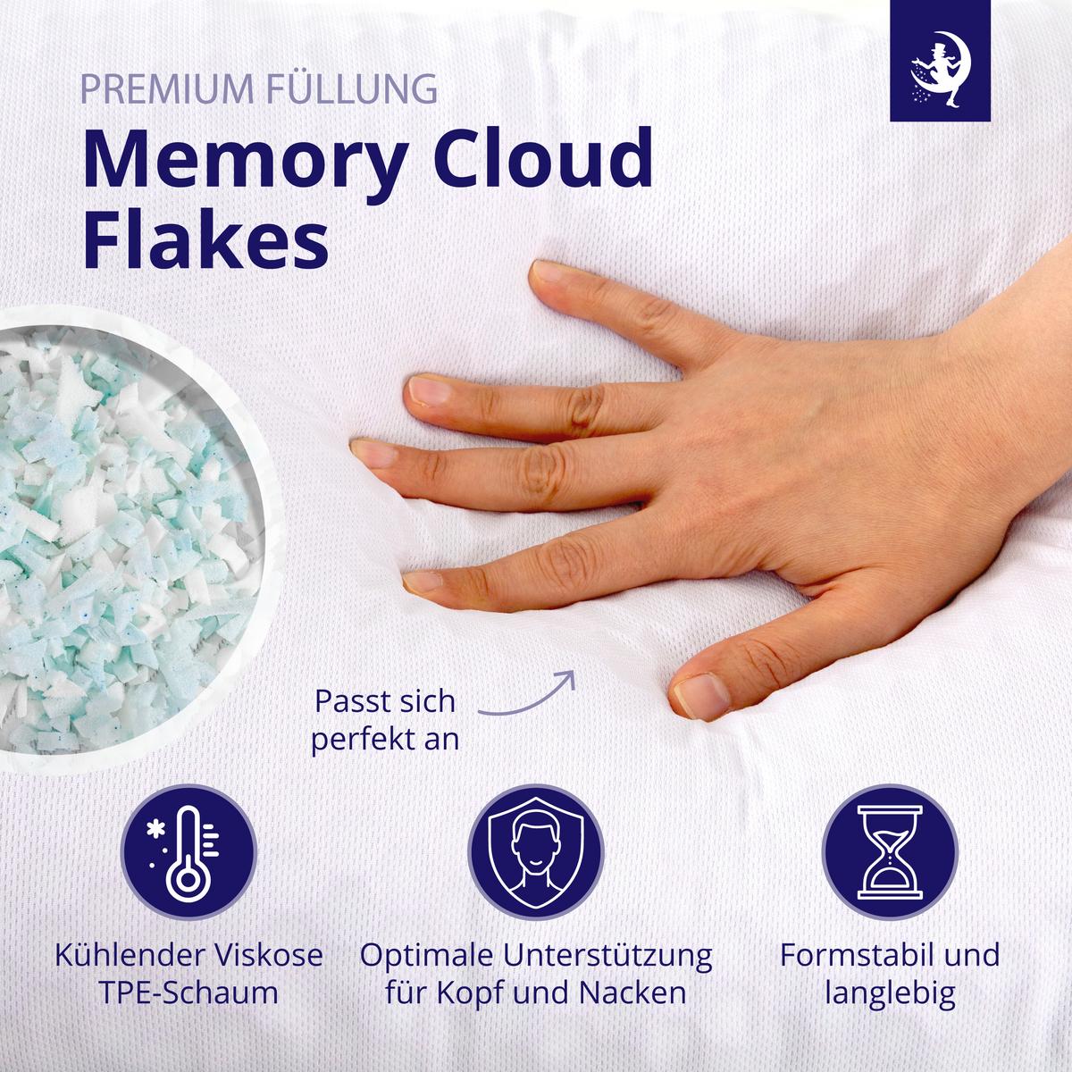 NACKENKISSEN Memory Foam 40x80 cm – ergonomisches Premium Kopfkissen mit kühlendem Bezug, formstabil & atmungsaktiv - Weiß, Textil (40/80cm) - Mister Sandman