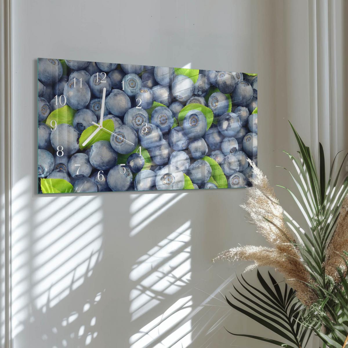 WANDUHR aus Glas 60x30 cm - Beeren - Blau, Glas (60/30/0.4cm) - TULUP