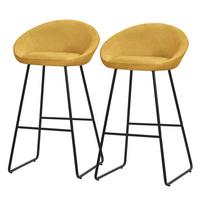 BARHOCKER 2er Set Senf mit Stoffbezug - Currygelb/Schwarz, Metall (56/94/50cm) - ML-DESIGN