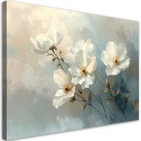 WANDBILD, Weiße Blumen auf beigem Hintergrund - Weiß, Textil (45/30cm) - Feeby