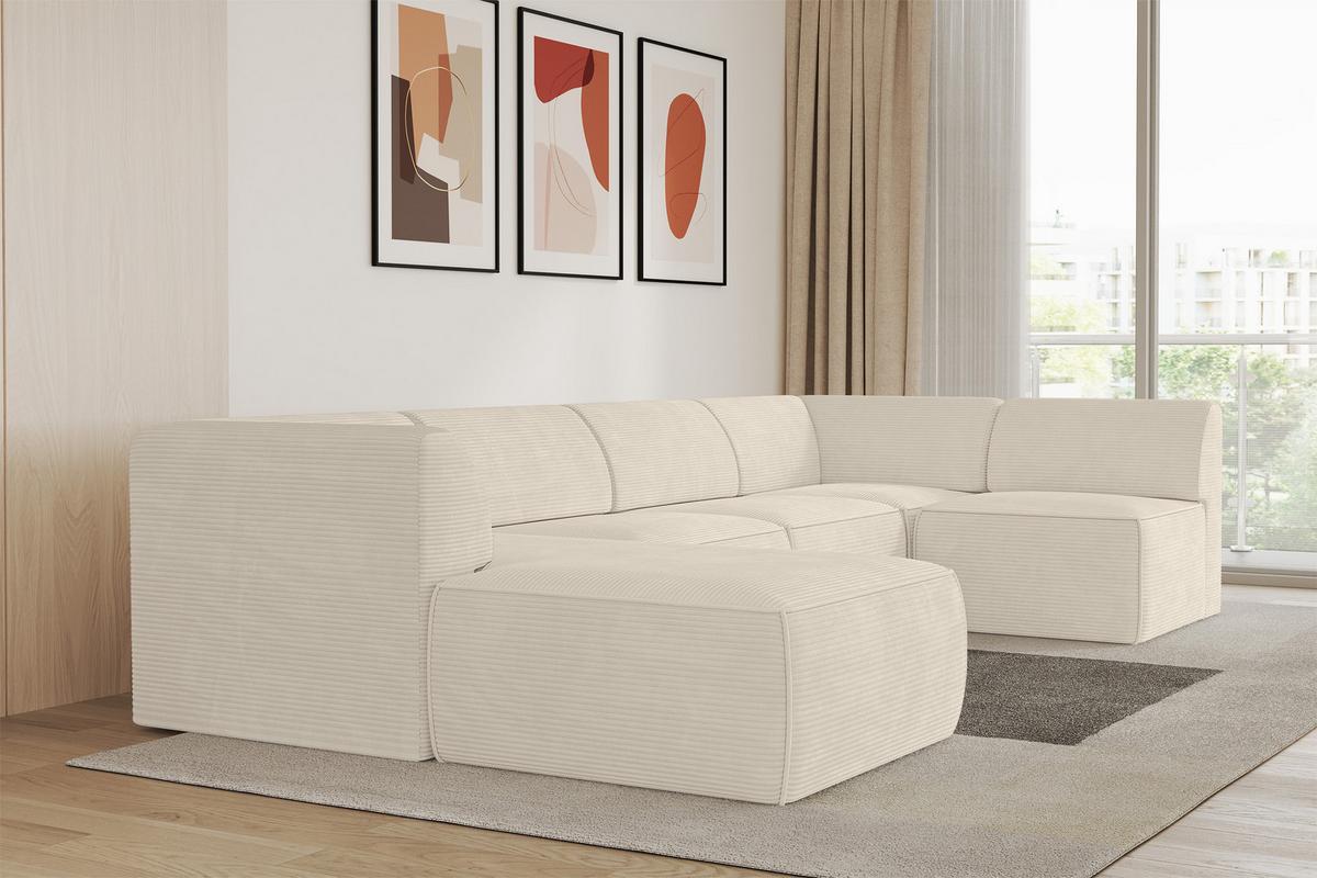 WOHNLANDSCHAFT Ottomane Links MOVO-L 345x180x78 cm Beige Cord - Beige, Holzwerkstoff/Kunststoff (345/78/180cm) - ALTDECOR