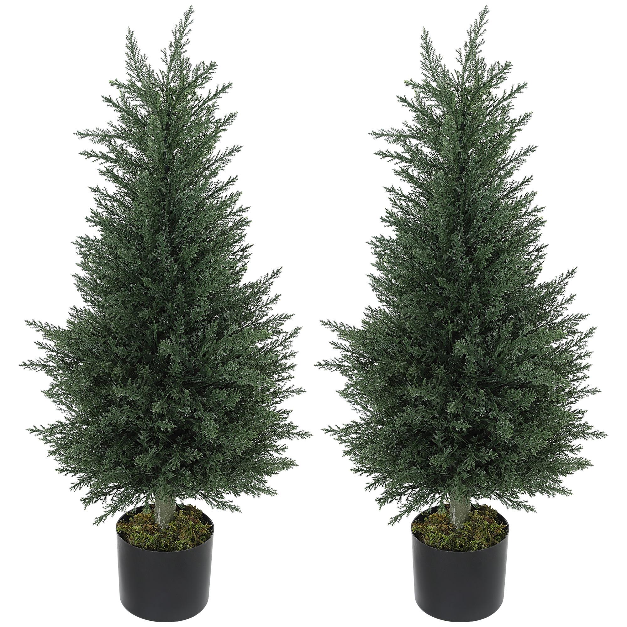 KÜNSTLICHE-ZYPRESSE UV-beständig 90cm 2er Set - Schwarz/Grün, Kunststoff (90cm) - HOMCOM
