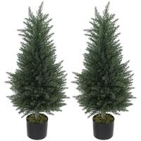 KÜNSTLICHE-ZYPRESSE UV-beständig 90cm 2er Set - Schwarz/Grün, Kunststoff (90cm) - HOMCOM
