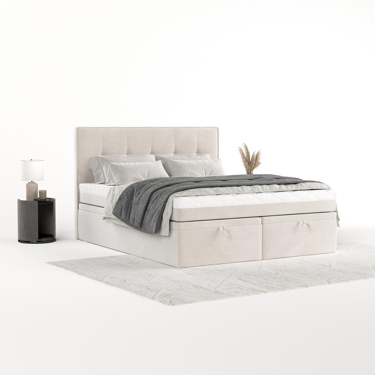 BOXBETT Arivo 200/200 cm Creme im Paros Stoff - Creme/Schwarz, Holz/Holzwerkstoff (200/200cm) - AltaBeds