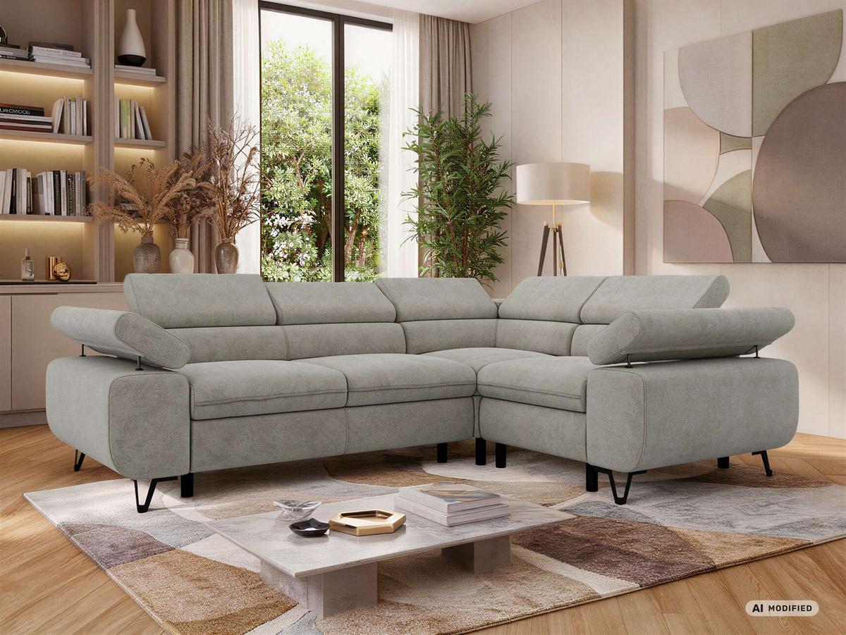 ECKSOFA ORSO L Hellgrau Stukture - Rechts Seite - Hellgrau/Schwarz, Textil/Metall (268/197cm) - MKS